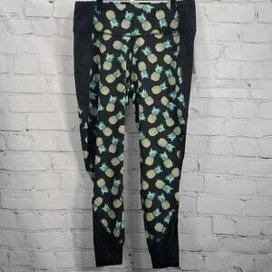 ZELOS CURVY Tropical Tango‎ Black w Pineapples Athletic Leggings Size 1x NWT